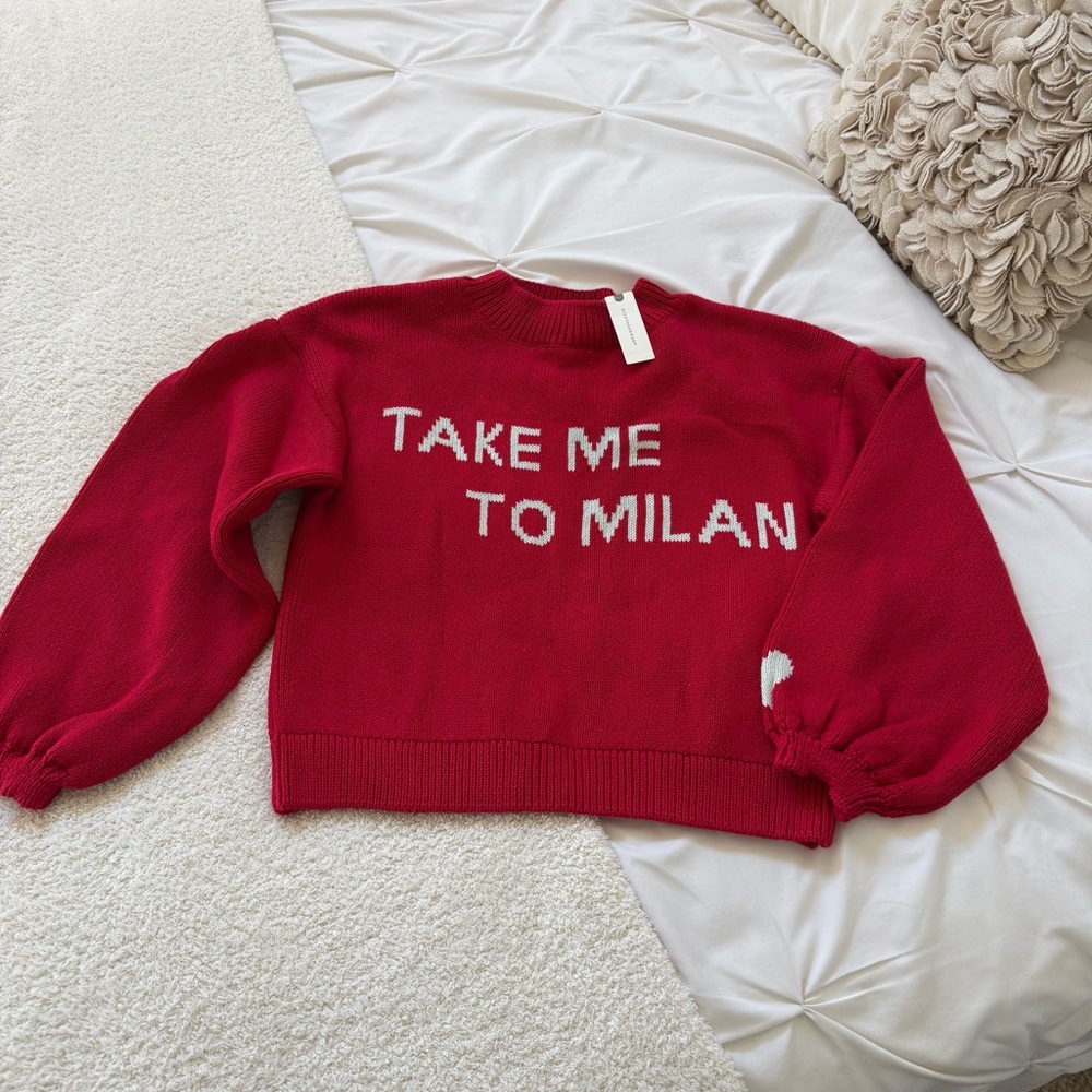 Anthropologie Maeve 'Take Me to Milan' Red Sweater New with Tag. Small